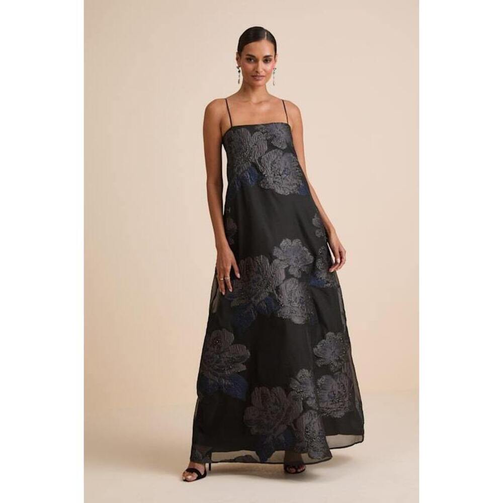 Lulu's Black and Blue Floral Maxi Dress